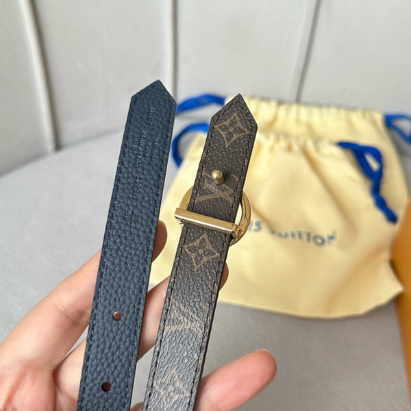 Cintura reversibile LV Circle 20mm con fibbia dorata, pelle marrone blu navy
