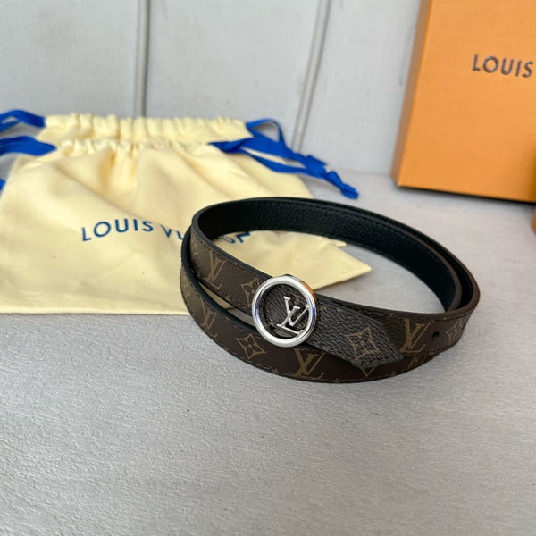 LV Circle 20mm Reversible Belt Silver Buckle Black Brown Leather