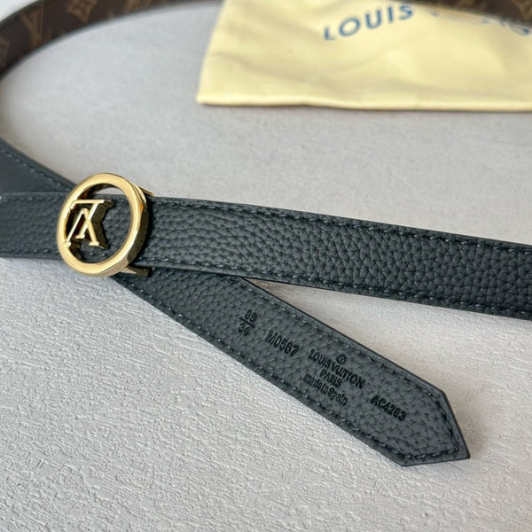 LV Circle 20mm Reversible Belt Gold Buckle Black Brown Leather