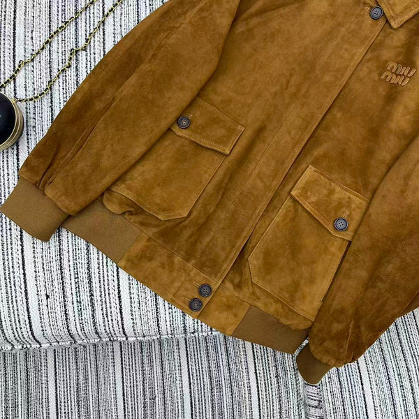 Miu Miu 25 Suede Jacket Brown Yellow 302349