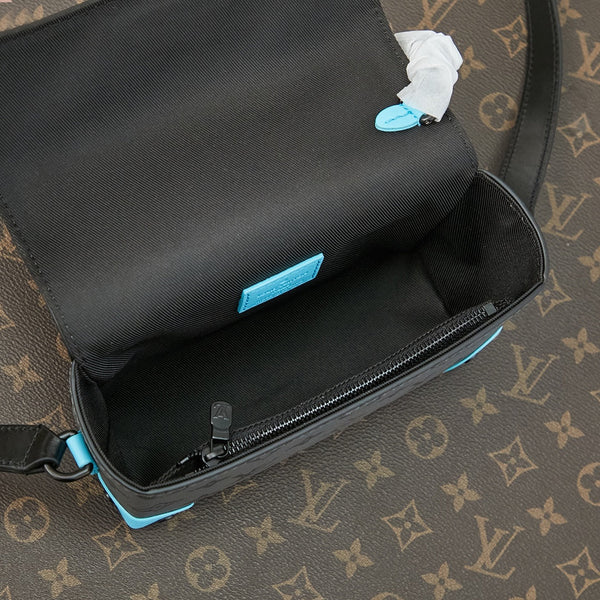 STEAMER 18 IN GUN METAL MONOGRAM ECLIPSE CANVAS MIX TURQUOISE CALFSKIN