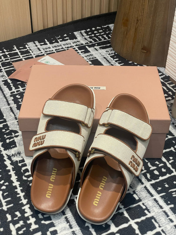 Ciabatte Miu 25S Beige e Brandy Canvas 227136