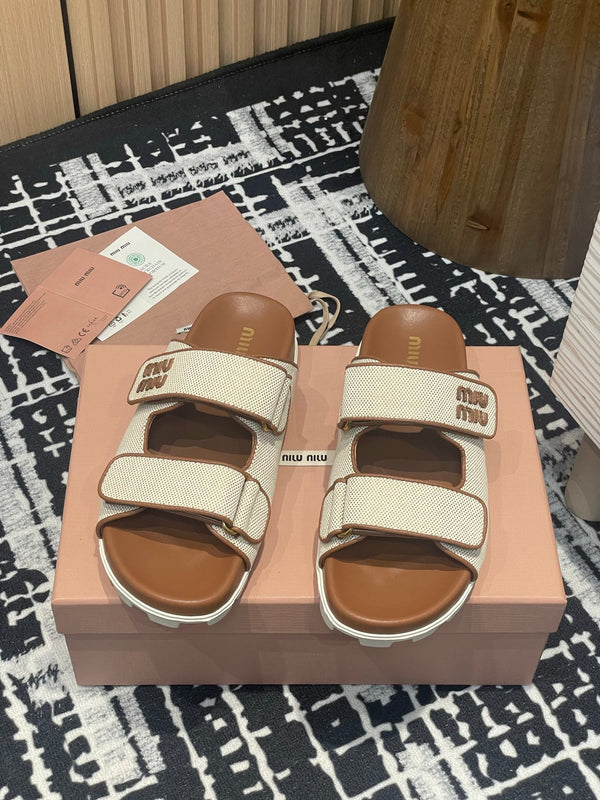 Ciabatte Miu 25S Beige e Brandy Canvas 227136