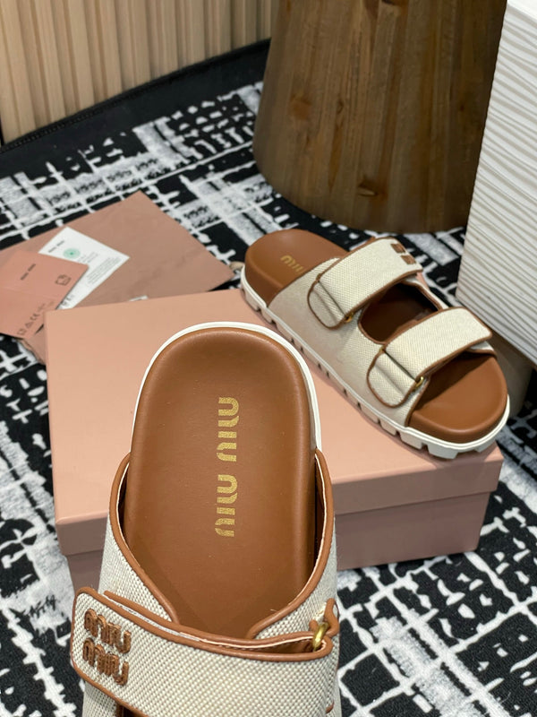 Ciabatte Miu 25S Beige e Brandy Canvas 227136
