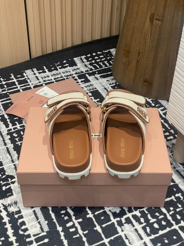 Ciabatte Miu 25S Beige e Brandy Canvas 227136