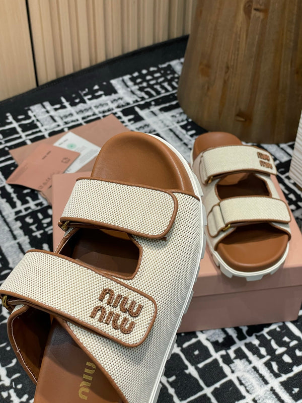 Ciabatte Miu 25S Beige e Brandy Canvas 227136