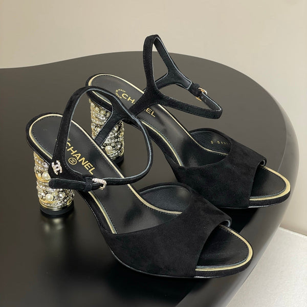 CC 25p Slingback Heel 8cm Black Suede