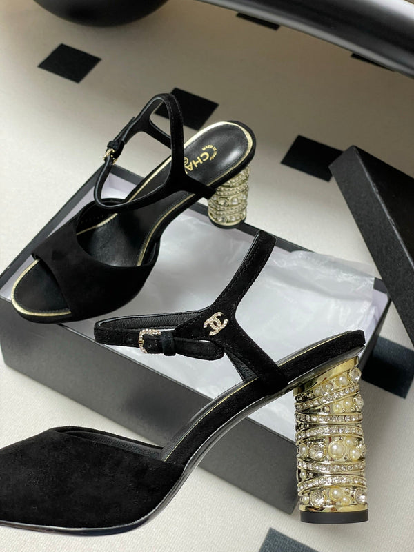 CC 25p Slingback Heel 8cm Black Suede