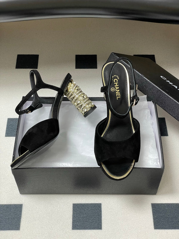 CC 25p Slingback Heel 8cm Black Suede