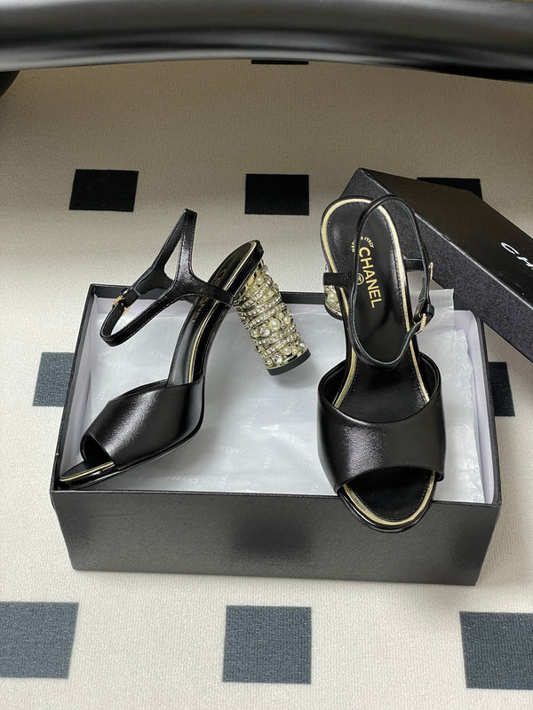 CC 25p Slingback Heel 8cm Black Calfskin