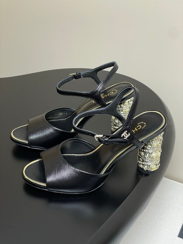 CC 25p Slingback Heel 8cm Black Calfskin