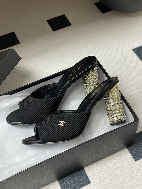 CC 25p Sandalo Tacco 8cm Tessuto Nero