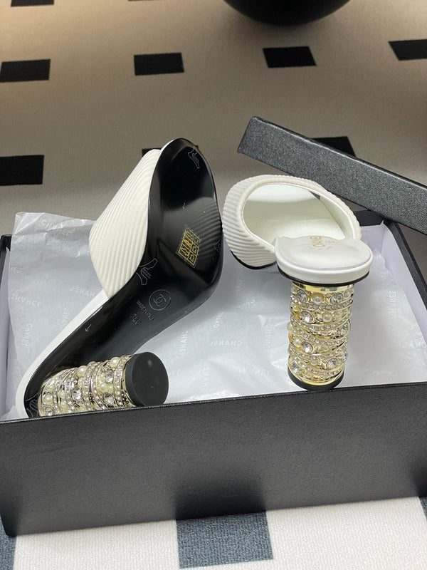 CC 25p Sandalo Tacco 8cm Tessuto Bianco