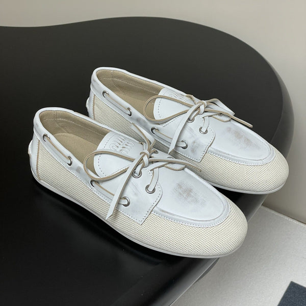 Miumiu White canvas leather loafer 227139