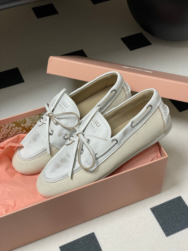 Miumiu White canvas leather loafer 227139