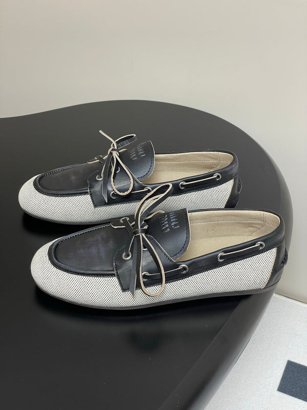 Miumiu Beige and Black canvas leather loafer 227140