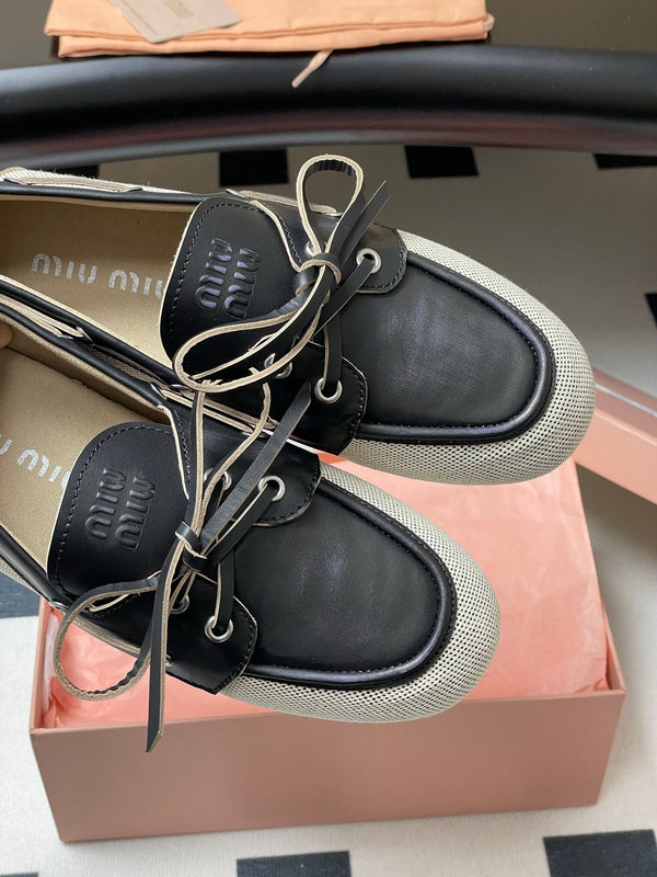 Miumiu Beige and Black canvas leather loafer 227140