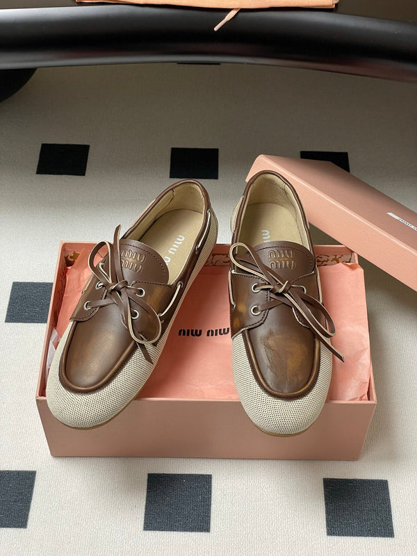 Miumiu Beige and Brown canvas leather loafer 227141
