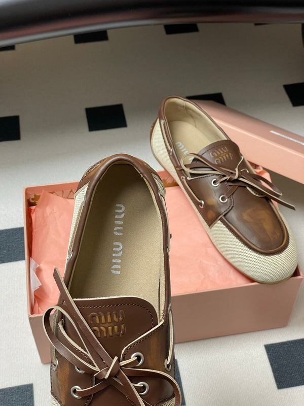 Miumiu Beige and Brown canvas leather loafer 227141