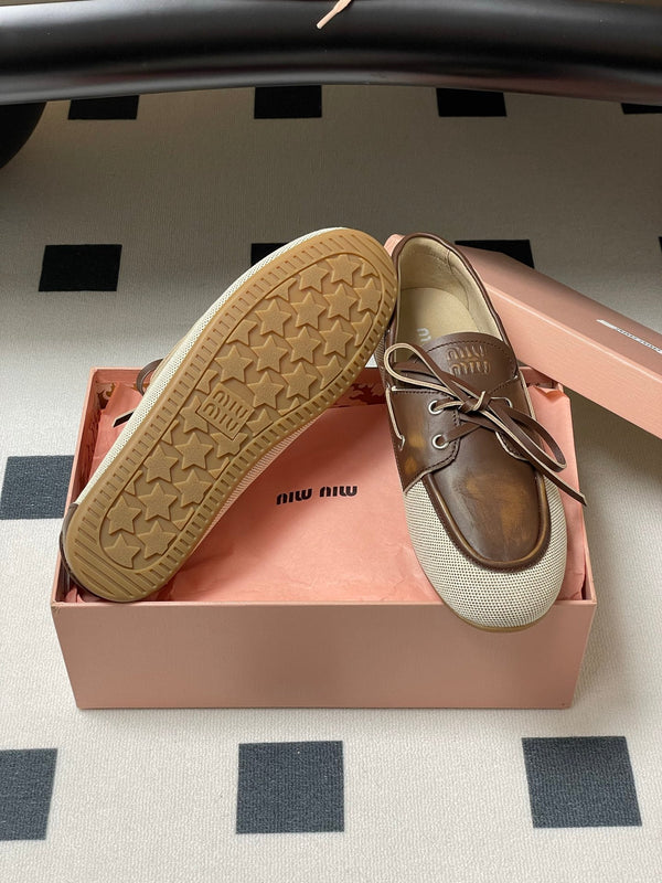 Miumiu Beige and Brown canvas leather loafer 227141