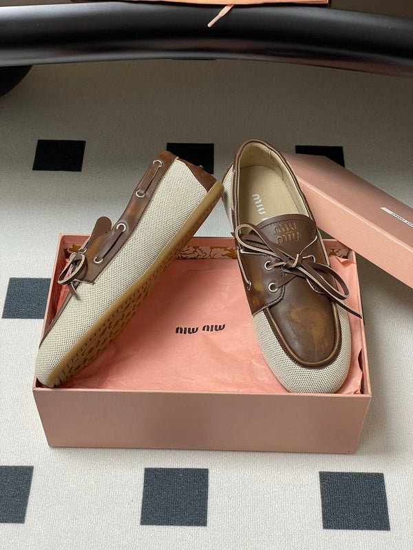Miumiu Beige and Brown canvas leather loafer 227141