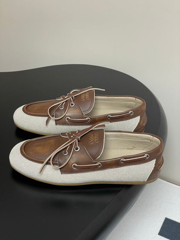 Miumiu Beige and Brown canvas leather loafer 227141