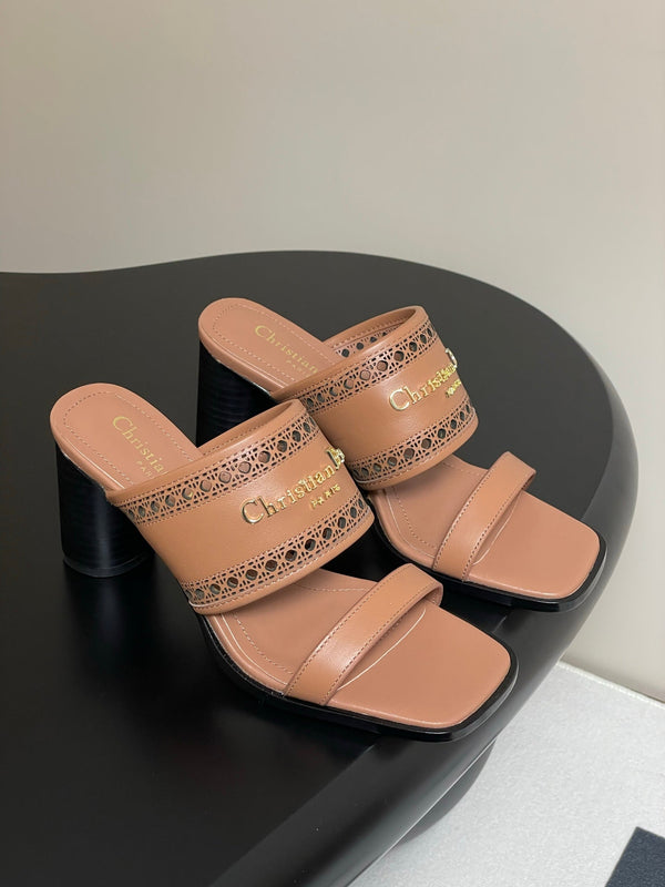 CD 25 D-Lane Heeled Slide Double Strap Calfskin