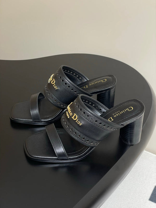 CD 25 D-Lane Heeled Slide Double Strap Calfskin