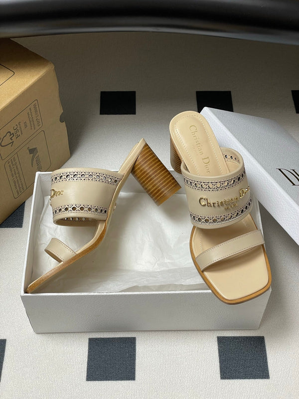 CD 25 D-Lane Heeled Slide Double Strap Calfskin