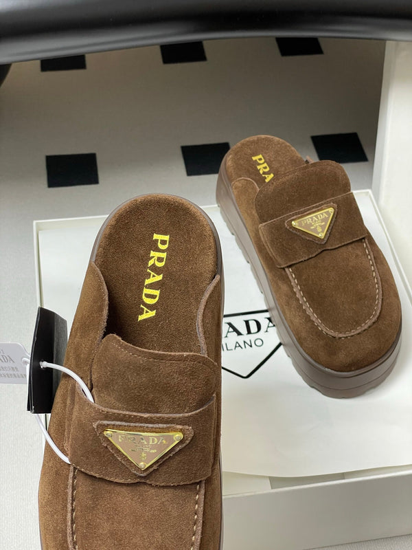 Prada 25 Mule Brown Cowhide Suede 247793