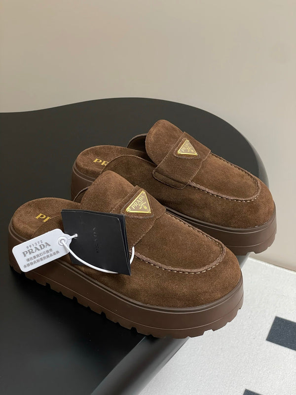 Prada 25 Mule Brown Cowhide Suede 247793