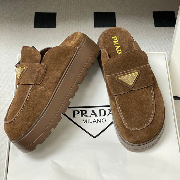 Prada 25 Mule Brown Cowhide Suede 247793