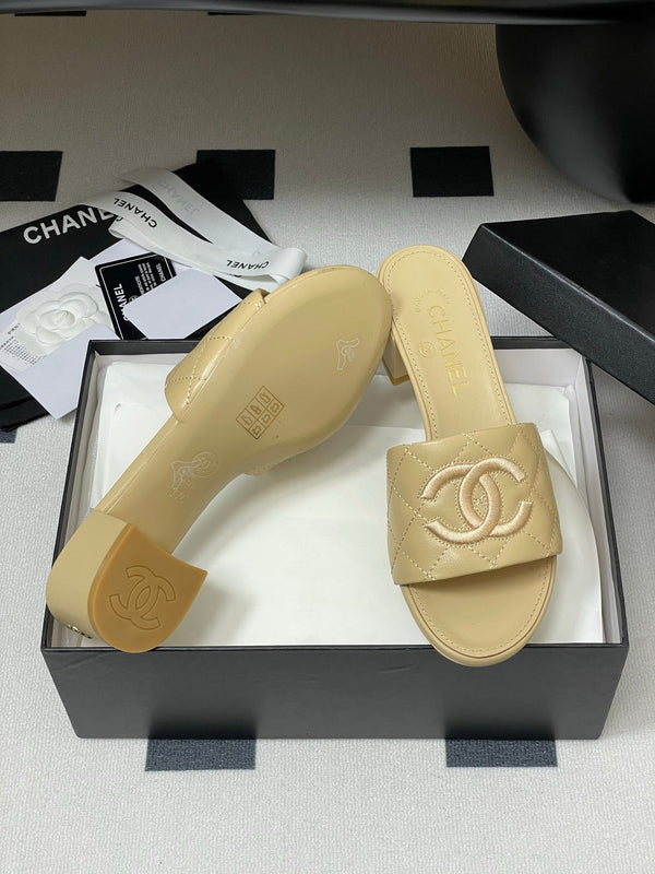 25S Embroidery Double C Mule 50mm Beige Lambskin 247576