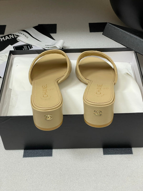 25S Embroidery Double C Mule 50mm Beige Lambskin 247576