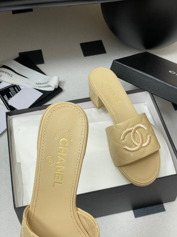 25S Embroidery Double C Mule 50mm Beige Lambskin 247576