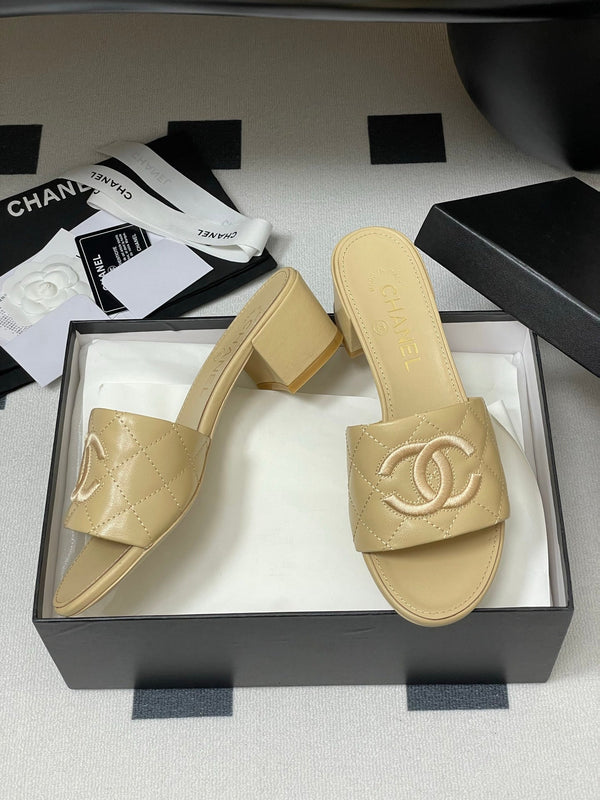 25S Embroidery Double C Mule 50mm Beige Lambskin 247576