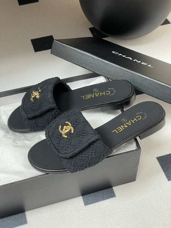 CC 25S Buckle Bag Mule Black Fabric and Sheepskin 247597