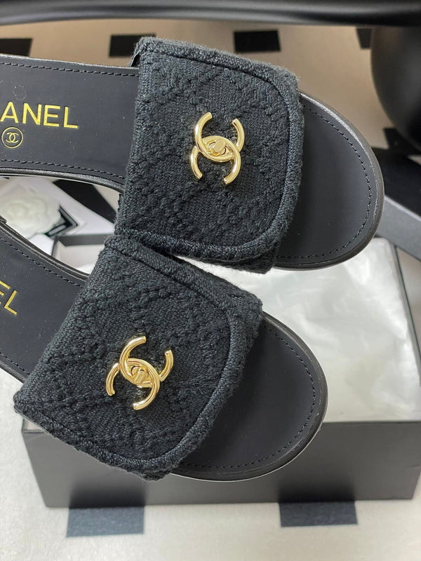 CC 25S Buckle Bag Mule Black Fabric and Sheepskin 247597