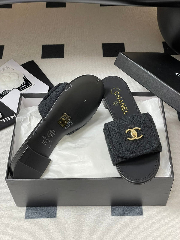 CC 25S Buckle Bag Mule Black Fabric and Sheepskin 247597