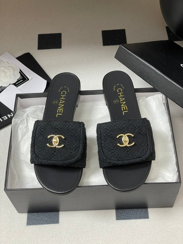 CC 25S Buckle Bag Mule Black Fabric and Sheepskin 247597