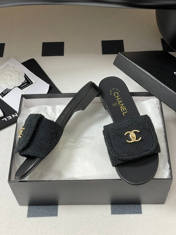 CC 25S Buckle Bag Mule Black Fabric and Sheepskin 247597