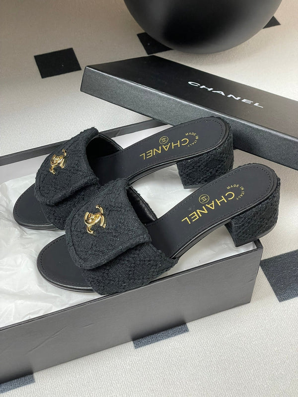 CC 25S Sandalo con fibbia e mulo 50mm Tessuto nero e pelle di pecora 247600