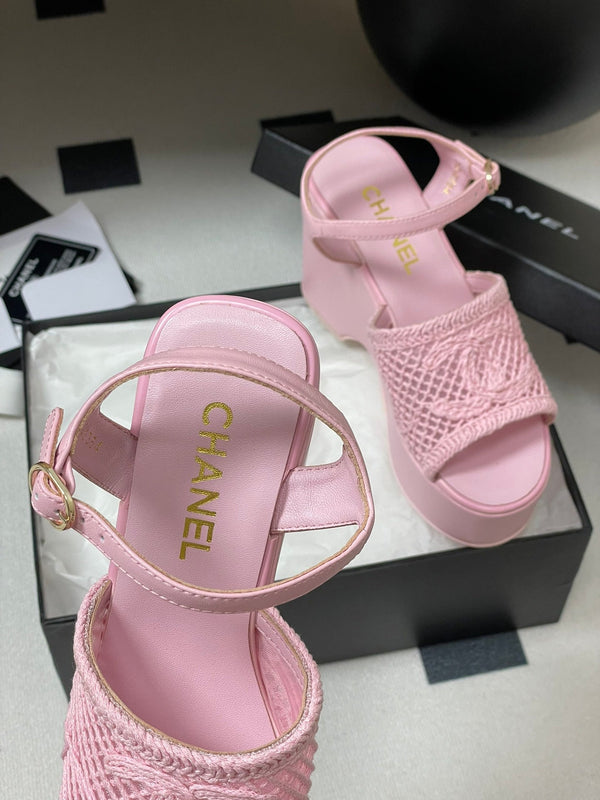 CC 25S Sandalo con zeppa piccola e suola spessa 10 cm Rosa intrecciato 247604