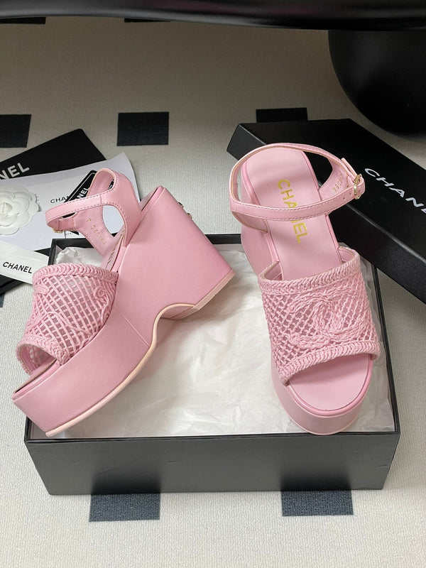 CC 25S Sandalo con zeppa piccola e suola spessa 10 cm Rosa intrecciato 247604