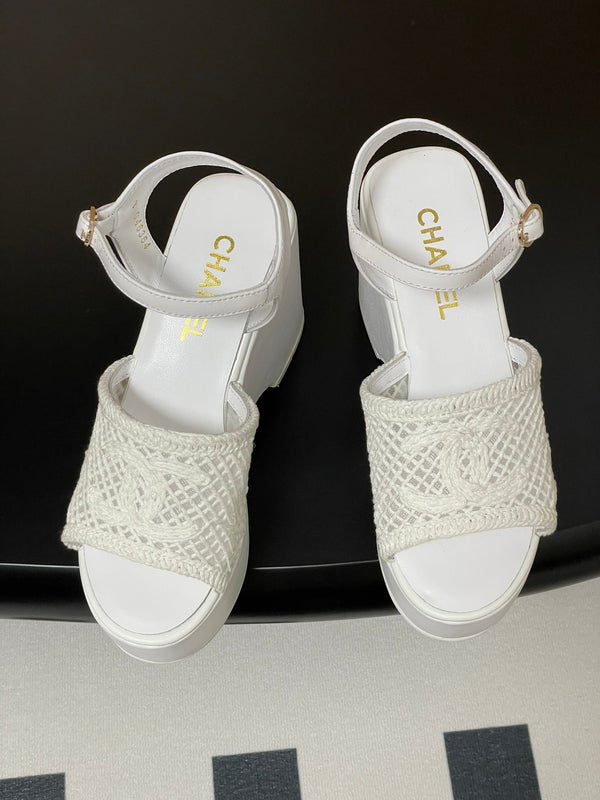 CC 25S Small Wedge Thick-Soled Sandal 10cm White Woven 247605