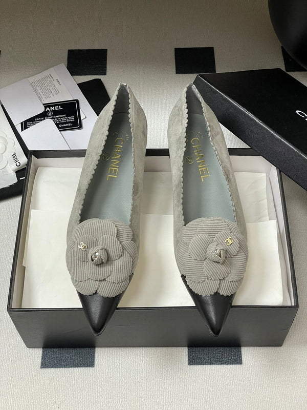 CC 25C Classic Camellia Pointed High Heels Flat 15mm Grey Suede 247607