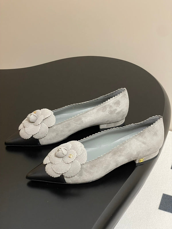 CC 25C Classic Camellia Pointed High Heels Flat 15mm Grey Suede 247607