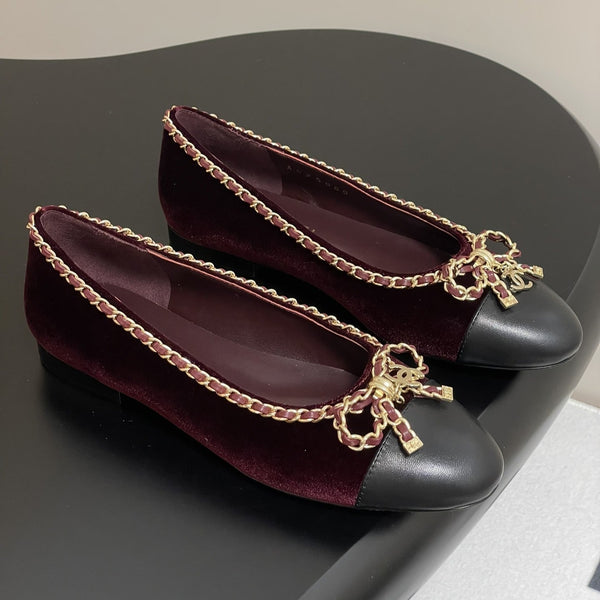 CC 25S 20mm Chain Bow Single Flat Burgundy Velvet Black Sheepskin 247653