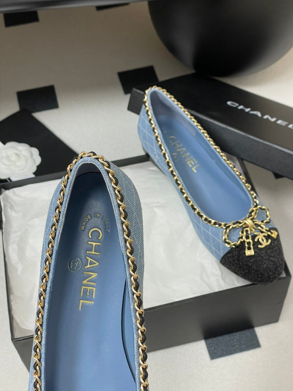 CC 25S 20mm Chain Bow Single Flat Blue Denim Black Grosgrain 247657