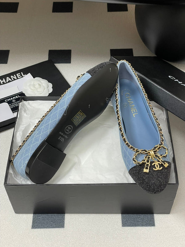 CC 25S 20mm Chain Bow Single Flat Blue Denim Black Grosgrain 247657